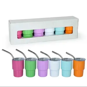 6 - Pack 3oz Mini Shot Glass Tumbler Set perfect gift cup drinking tumblers pink with lid
