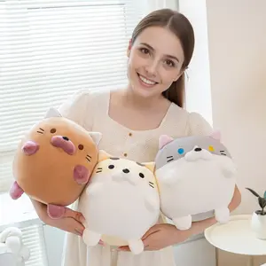 New Soft Cute Creative Round Plush Cat Toy, Fluffy Cotton Three-Color Kitten Doll, Birthday Gift, Home Decoration