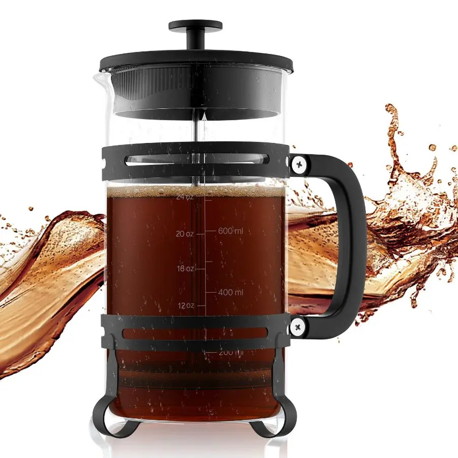 VEVOR French Press Coffee Maker, 34 Ounce 1 Liter Borosilicate Glass Coffee Press Tea Maker with Stainless Steel Filter, Large Glass French Presses Cold Brew for Camping Travel Home Kitchen, Silver