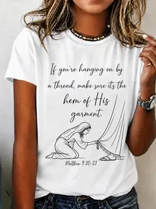 Christian Faith Bible Verse & Symbol Graphic Print T-Shirt Graphic Tees Women Tops