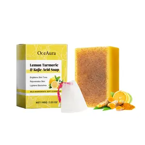 OceAura Non-Irritating Soap with Kojic Acid Turmeric Lemon, Hydrating Formula for Daily Oil Control & Exfoliation, Rich Lather with Free Foaming Net for All Skin