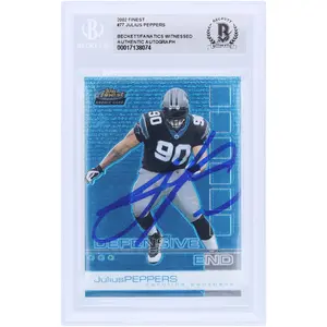 Julius Peppers Carolina Panthers Autographed 2002 Topps Finest #77 Beckett Fanatics Witnessed Authenticated Rookie Card - Fanatics Authentic Certified