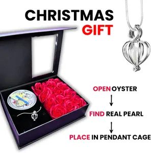 Wish Pearl Necklace Kit - Christmas DIY Jewelry with Oyster Shell, 18-Inch Sterling Silver Chain, AAA Grade Pearl & Pendant Holder