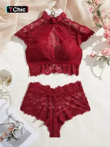 Women's Lace Lingerie Set, Cute Lady Sexy Breathable Comfortable Lingerie Top & Panty Set, Women's Lingerie & Underwear for All Seasons, Soft Comfy Lingerie, Soft Lightweight Lingerie, Womenswear