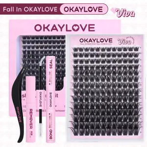 OKAYLOVE Viva Lash Clusters Kit Volume Lash Extension Kit Lightweight Lash Cluster with Waterproof Long-lasting Lash Bond and Seal,Tweezers and Remover for DIY Eyelash at Home Easily,  Makeup Girl Gifts