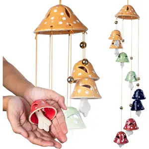 Mushroom Wind Chimes for Outside Garden Decor - Mushroom Garden Decor  - Ceramic Windchimes Outdoors - Indoor Bell Wind Chimes -  Small Wind Chimes for Garden Lovers