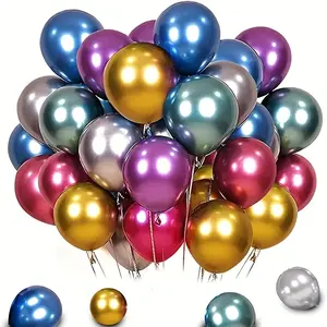 50pcs Vibrant Chrome Metallic Balloons - 5inch (12.7cm) Durable Inflatable Decorations for Wedding, Party, Christmas, Halloween, Room Decor Ribbon Color Random, Easy to Inflate and Deflate, Long-Lasting Air Retention