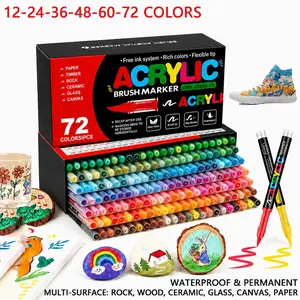 12-72Colors Direct Liquid Acrylic Brush Markers Set, Soft Tip, Ink Control, Layerable, Large Capacity, for Art Projects, DIY & Office Use