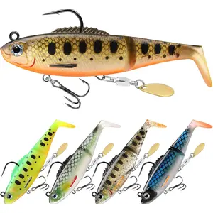 Pre-Rigged Soft Swimbaits with BKK Hooks, Trembly Sinking Vibrating Fishing Lures Easy Catch Design for Bass Trout Crappie Walleye Freshwater Saltwater Fishing Crawfish Fishing Lures Set fishhooks