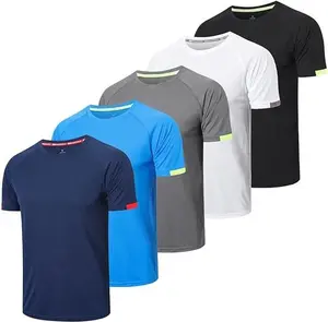 5-Pack Men's Color-Blocked Short Sleeve T-Shirt for Running and Sports Gym, Moisture Wicking, Fitted, Lightweight Fitness Outfit