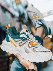 Men's Fashionable Patchwork Lace Up Low Top Sneakers, Casual Comfortable Breathable Sports Running Shoes, Male All-match Platform Shoes for Daily Wear
