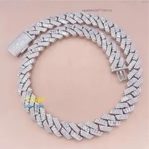 Bling 18k Gold Plated 925 Silver Iced Out Diamond Moissanite Hip Hop Jewelry Men Custom Cuban Link Chain Necklace