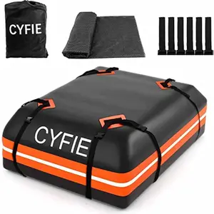 Car Rooftop Cargo, Cyfie 15 Cubic Feet Waterproof Soft Roof Bag Top Luggage Carrier Bag Storage for All Car Vehicle, Includes 8 Reinforced Straps, 6 Door Hooks, Anti-Slip Mat