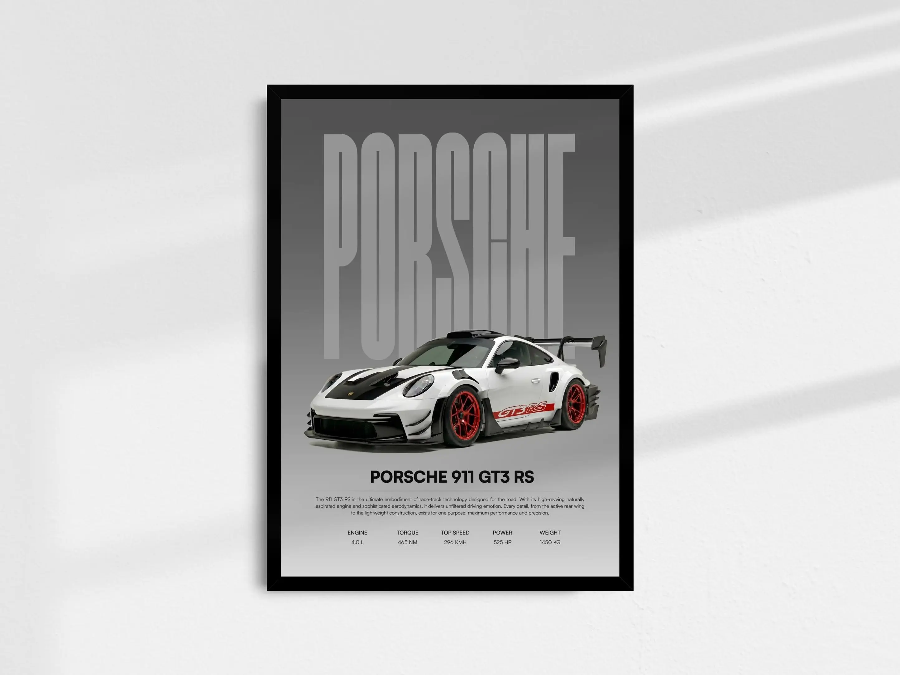 Porsche 911 GT3 RS Poster, Boys Room, Teen Boy Bedroom Decor, Modern Car