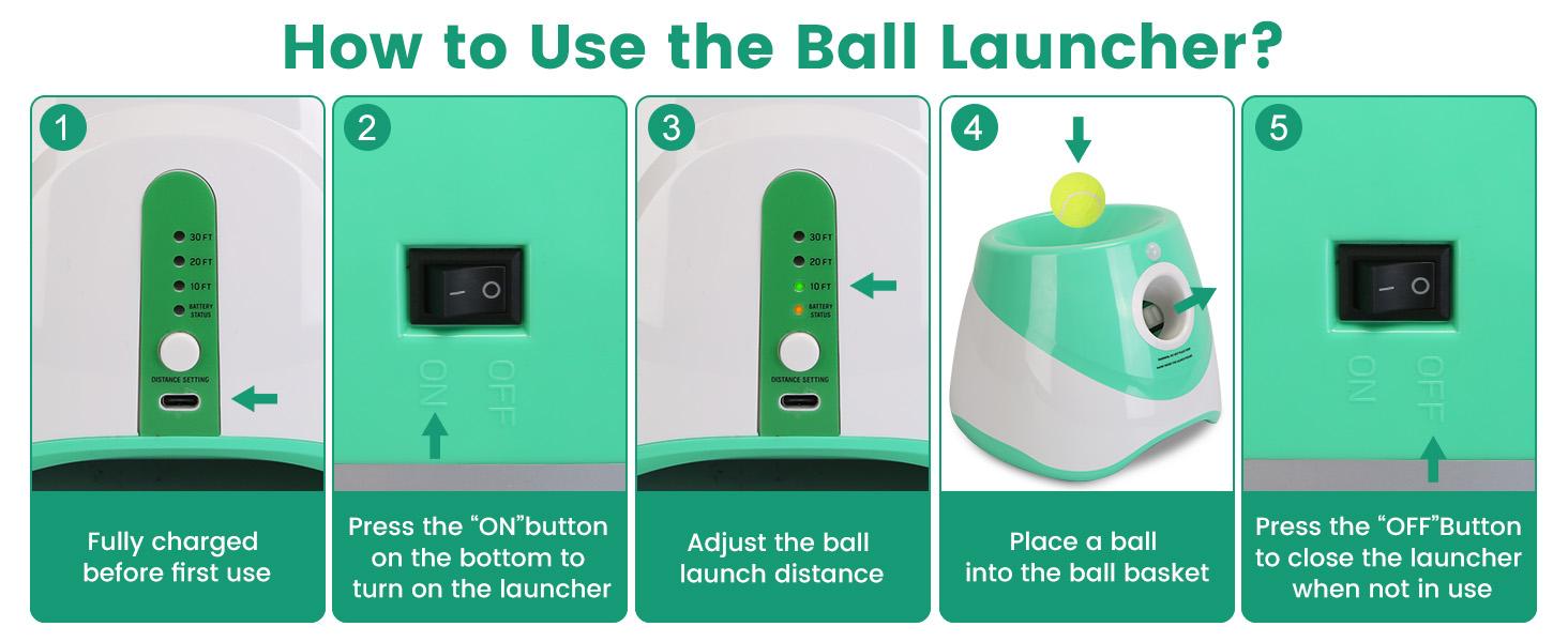Dog Ball Thrower Launcher, Automatic Ball Launcher with 6 Tennis Balls for Small Medium Dogs, 3 Adjustable Distance Settings, Rechargeable Dog Toy Mental Stimulation Training Game for Energetic Dogs