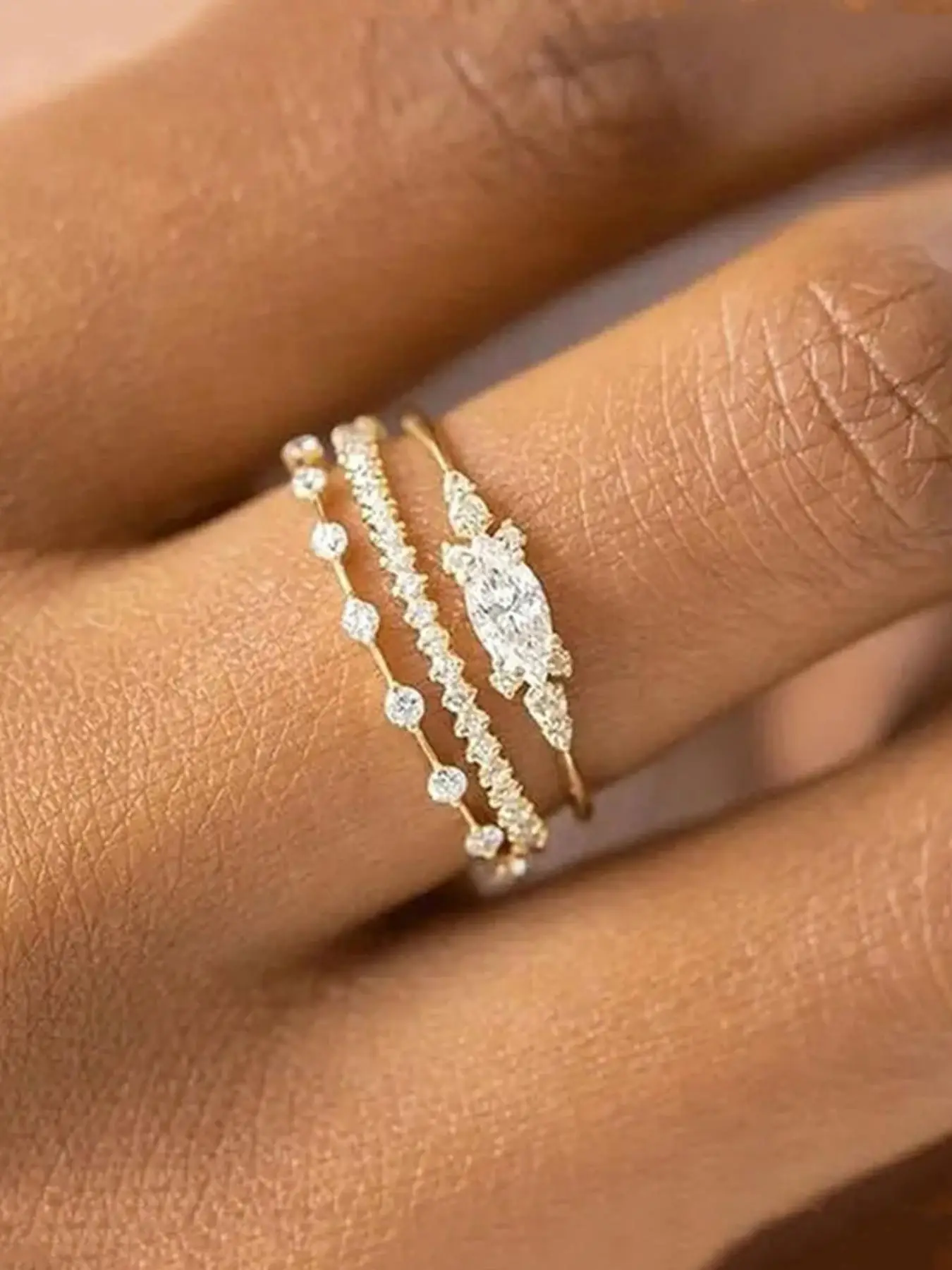 Women's Elegant Rhinestone Decor Promise Stack Rings, 3pcs/set Trendy Exquisite Engagement Rings, Chic Fashionable Jewelry As Gift for Women and Girls