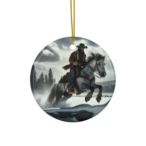 Ceramic Ornament: Winter Cowboy riding horse, Christmas Tree Decoration, Holiday Gift, Western Theme Decor, Cowgirl Ornament, Rodeo Lover christmas decorations