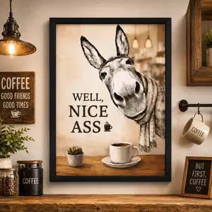 Funny Donkey Framed Canvas Wall Art Print, Quirky Animal Poster for Living Room Bedroom Bathroom, Room Wall Decor, Apt Decor, Funny Vintage Sign Style, Modern Wall Art Decoration, Canvas Prints, Ideal Gift Idea for Animal Lovers abstract