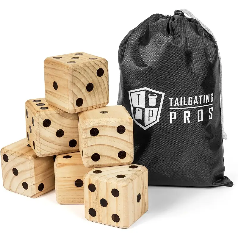 exercise Tailgating Pros Giant Dice Set - 6 Oversized Wooden Playing Dice with Storage Bag - 3.5"x3.5"x3.5"