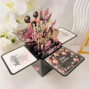 3d Birthday Card with Envelope, 1 Count Cartoon Flower Theme Pastel Color Birthday Card, Laser Cut Card, Durable Card, Lettering Greeting Card for Any Occasion, Fun Party Cards, Durable Cardstock