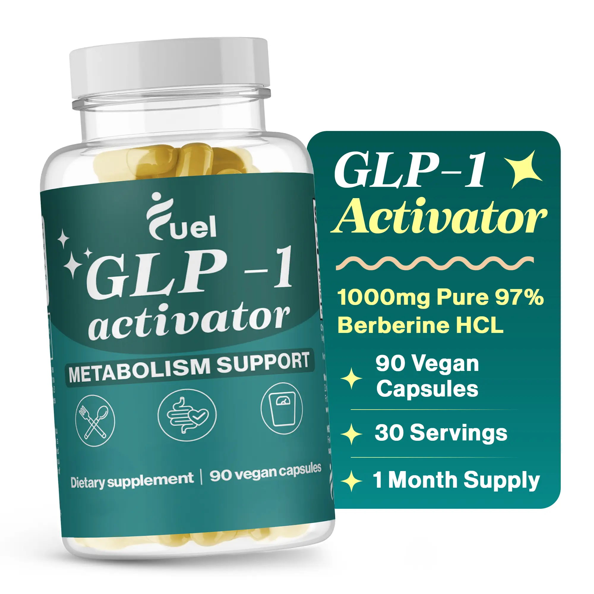 Fuel GLP-1 Activator High Potency 1000mg Berberine HCL 97% with Probiotics for M...