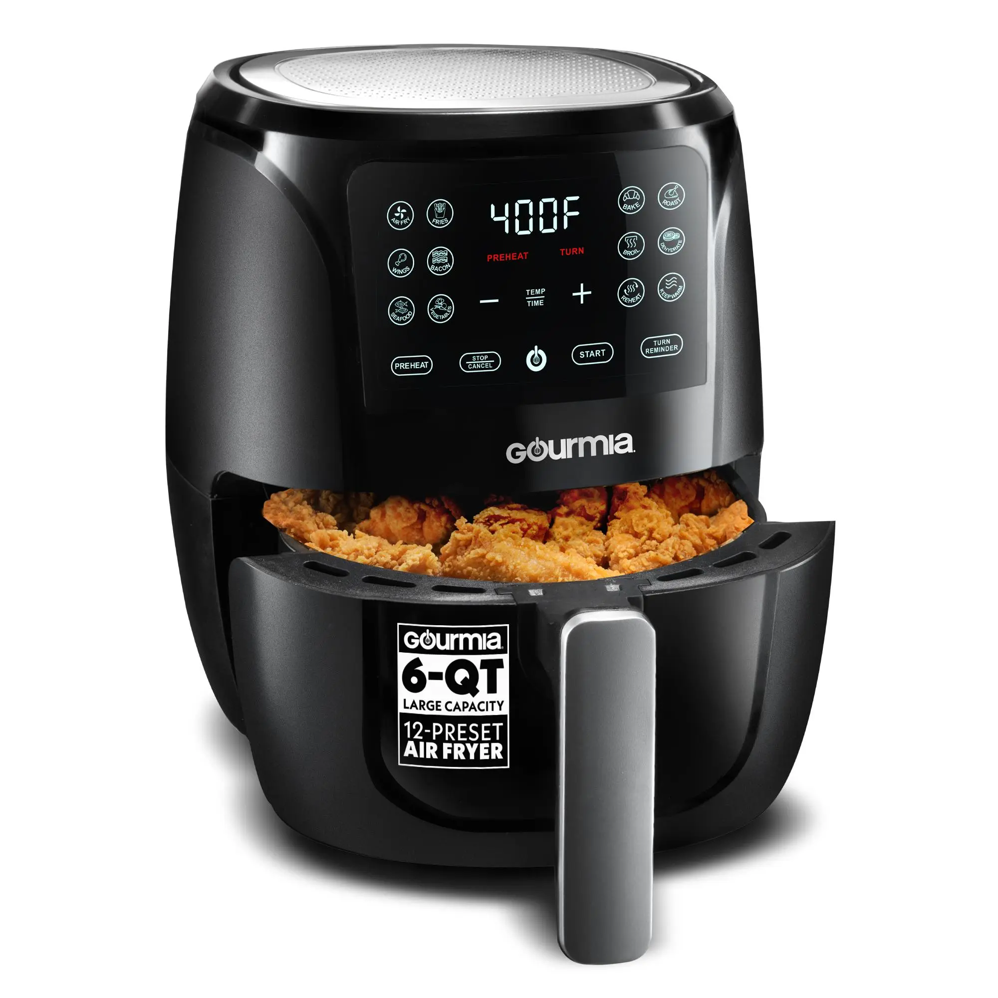 Gourmia 6 Qt Nonstick Basket Air Fryer - Countertop Kitchen Appliance for Family Snacks and Popular Dishes, Dishwasher Safe Basket and Crisper Tray