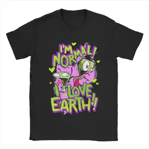 Invader Zim & GIR I'm Normal I Love The Earth T-shirt Tops Retro Short-sleeved T-shirt Round Neck Summer T-shirt Kawaii Clothes