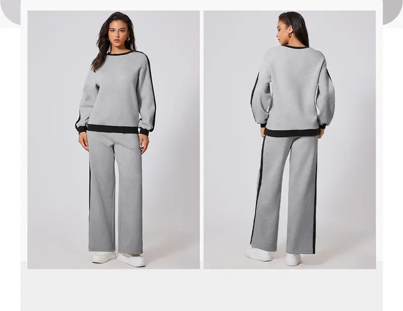 Product Introduction of Aleumdr Women's 2 Piece Outfit Fleece Sweatsuit Casual Lounge Matching Sets Crewneck Loose Fit Cozy Sweatshirt & Straight Leg Sweatpants Womenswear Outdoorfun Clothes Chic 1