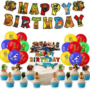 Birthday Decorations, 59pcs Birthday Decorations Party Set - 18 Balloons, 15pcs Banner, 1 Large Cake Topper, 24 Cupcake Toppers & Backdrop
