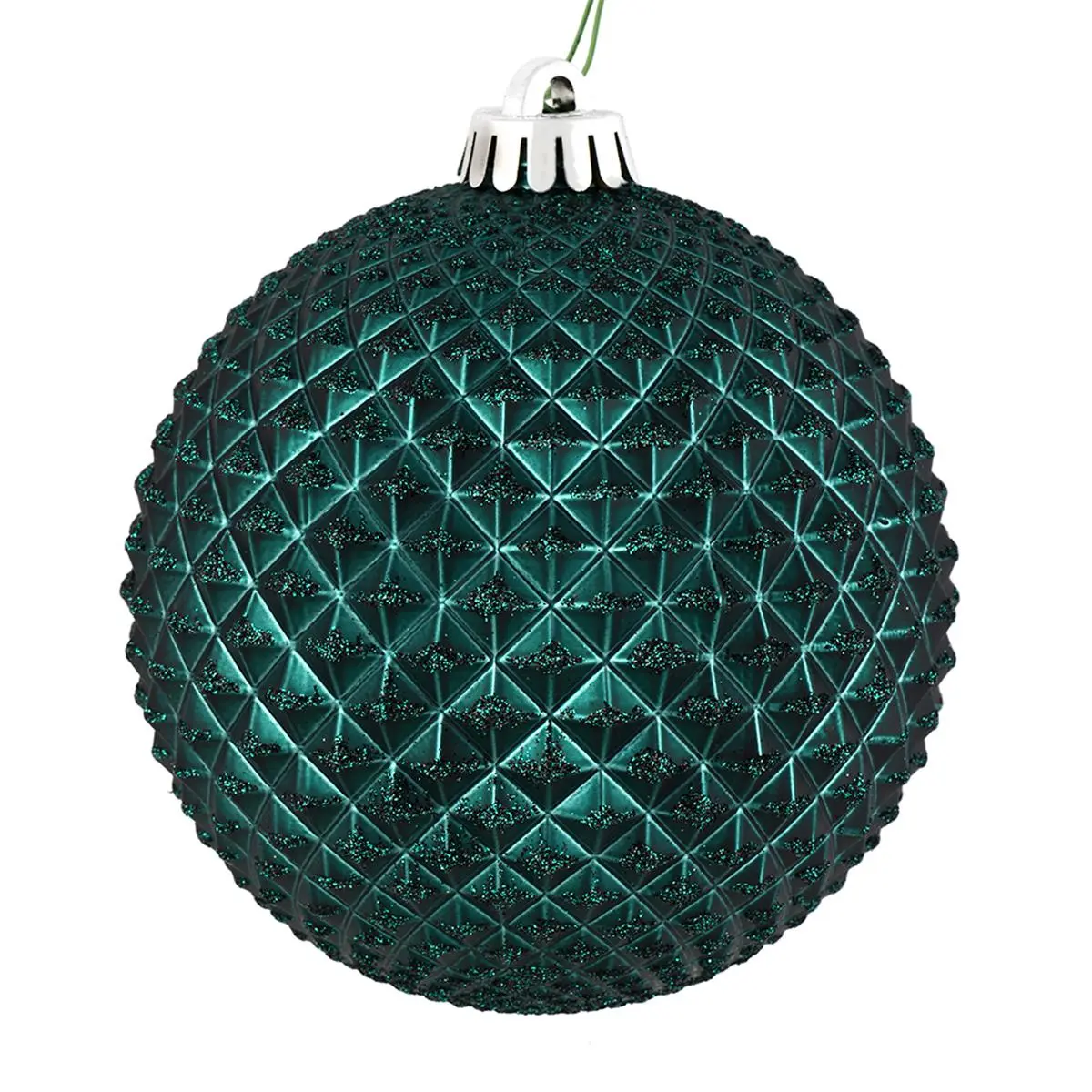 212 MAIN Durian-Shaped Plastic Glitter Ball Ornament - 6 in. Sea Blue Textured Shatterproof Drilled Decor (4 per Bag) for Christmas Floral Displays, Disco Ball & Fairy Dust Glitter Themes, Disco Ball Christmas Decor