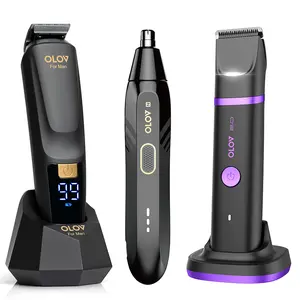 OLOV Men's All-in-One Manscaping Three-piece Set | Shaving, Nose Hair, Body Hair & Intimate Area Trimming Are All Done in One Stop. The Ultimate Equipment for Men's Grooming Rechargeable Electric Trimmer Kit