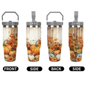 Portable Stainless Steel Vacuum Insulated Travel Mug, Pumpkin Design, Perfect Gift for Valentine's Day, Christmas & Halloween