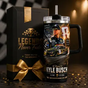 Kyle Busch Rowdy Racing Tribute Tumbler - 40oz & 30oz Number 8 Stock Car Fan Cup, In Memory Race Driver Drinkware, Garage Race Day Gift For Dad, Straw Not Included