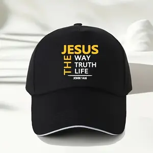 Jesus The Way Truth Life Baseball Cap - Black with Bold Yellow Lettering & White John 14:6 Scripture - Adjustable Unisex Christian Faith Hat for Men & Women - 100% Polyester Religious Apparel