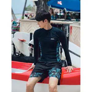 Tropical Print Fashion Men's Swimwear Set Long Sleeve Long Pants Sun Protection Surfing Suit