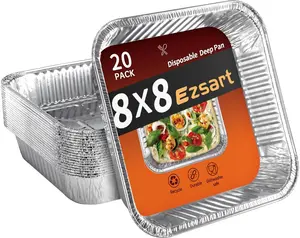 8x8 Aluminum Pans - 20 Pack Disposable Foil Pans, Heavy Duty Square Aluminum Baking & Roasting Trays for Meal Prep, Food Storage, Heating & Party Serving