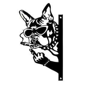 Peek a Boo Flipping Off Metal Sign - Animal Metal Art Ornaments Dog Head Peeping Around Signs,Post Mountable Decor for Garden Farm Outdoor