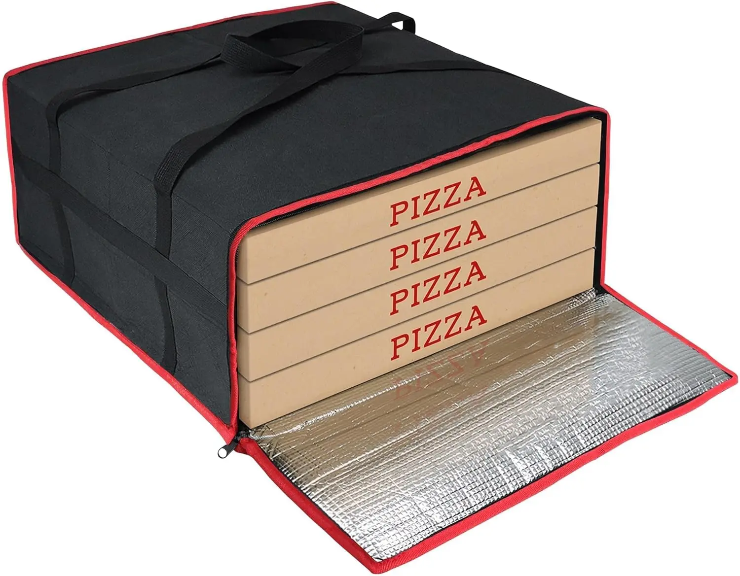 Insulated Pizza Delivery Bag 20"x20"x8", Thermal Pizza Warmer Carrier, Holds 4 Boxes, Premium Hot Food Bag for DoorDash & UberEats, Black