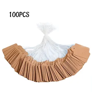 100 Pcs Jewelry Tags with Rope Rings, Handwritten Leather Paper Price Labels, Christmas Decorations, Gift Tags, Holiday Blessing Tags, Tassel Charm