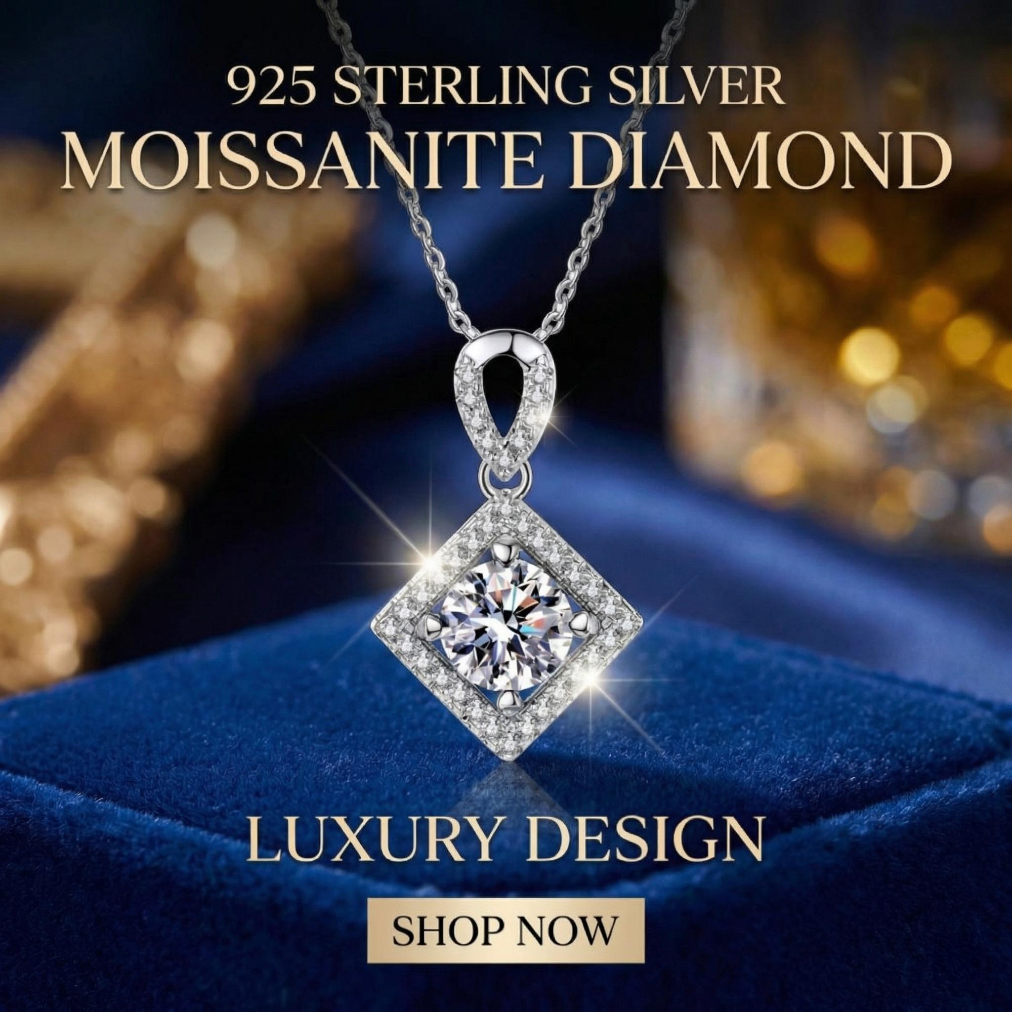 Luxury Moissanite Pendant Necklace in 925 Sterling Silver – Elegant, Timeless, High Brilliance Jewelry for Women”
