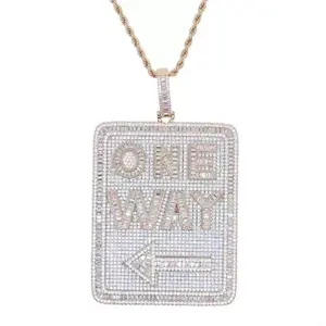 2008  Iced Out ONE WAY Arrow Street Fashion Square Tag Hip Hop Pendant Necklace for Men Women Daily Party Statement Jewelry outdoorfun