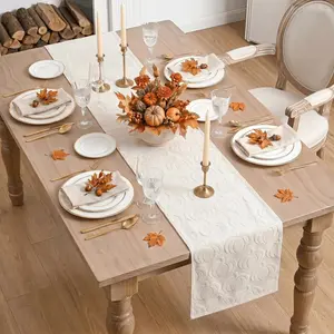 Artoid Mode Beige Soft Cotton Jacquard Pumpkin Fall Table Runner, Autumn Thanksgiving Holiday Kitchen Dining Table Decoration for Home Party Decor 13x72 Inch