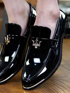Men's Fashionable Closed Patent Leather Loafers, Casual Comfortable Round Toe Slip-on Loafers for Work Office Business Formal Shoes, Business Style Shoes, Formal Tuxedo Footwear, Premium Footwear, Male All-match Shoes for Daily Wear, Boy Footwear