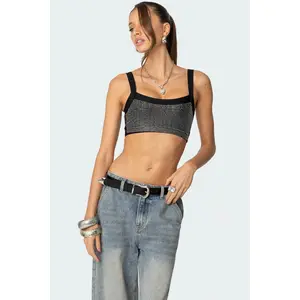 Rhinestone Ribbed Crop Top