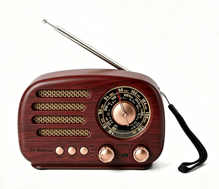 M-Amazup Premium Retro Wood-Grain Mechanical Radio Speaker - Digital Local AM/FM/SW Shortwave Receiver, Portable Mobile Bluetooth USB TF MP3 Player with TWS Stereo, Push Button Control, USB-Charged Lithium Battery, Compact Audio Device for Office Gifts