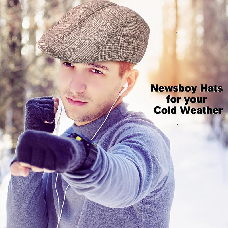 6 Pieces Newsboy Cap for Men Classic Herringbone Tweed Flat Cap Irish Beret Hat for Cabbie Driving Hunting