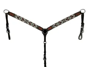 Dark Brown Argentina Cow Leather Breast Collar with Southwest Beaded Inlays