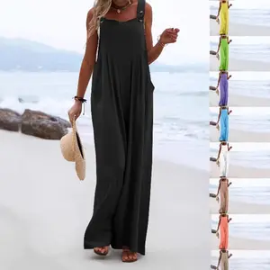 Pocket Design Wide Leg Suspender Jumpsuit