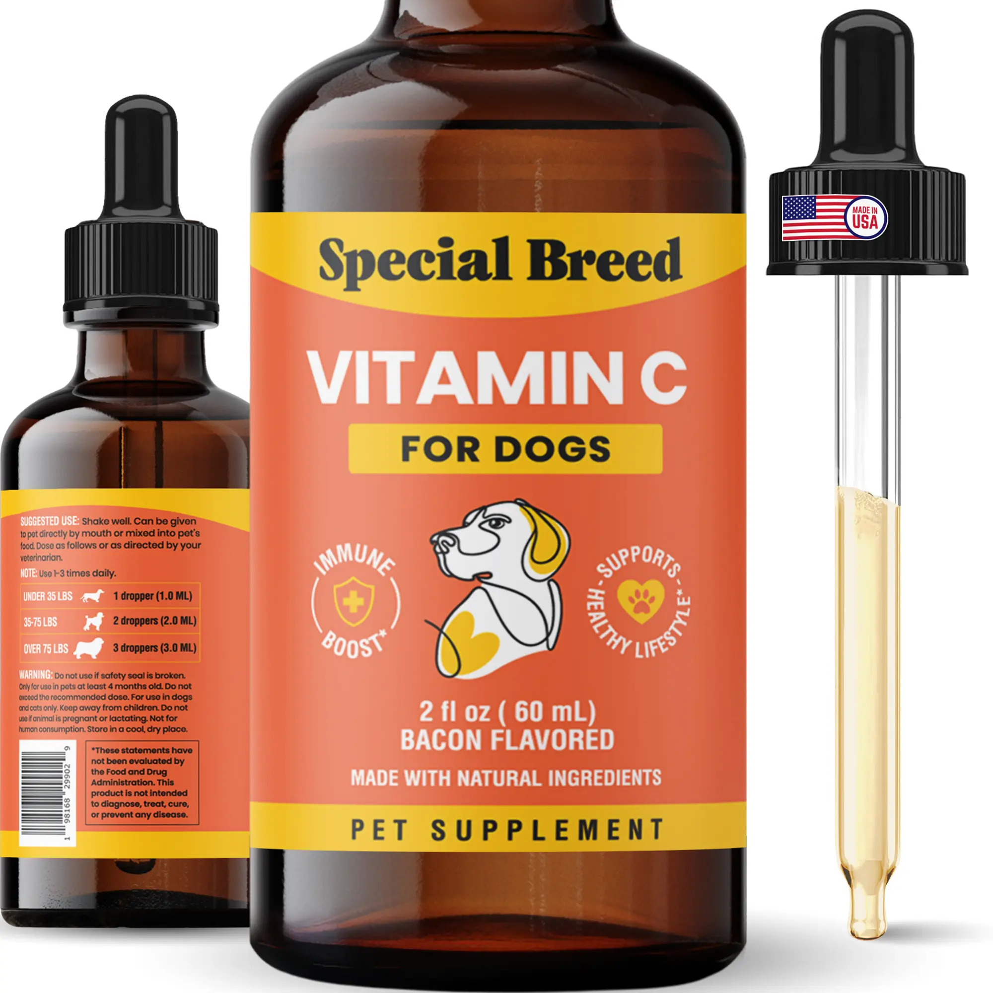 Canine Nutritional Vitamin C Liquid Supplement for Dogs - Immune System Support, Bacon-Flavored, 2oz, Canine Nutritional Supplement
