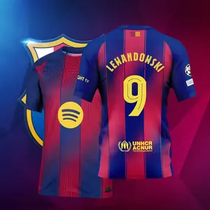 9# Lewandowski 25-26 Season Home Short Sleeve Soccer Jersey Fans Version Red Blue Football Jersey